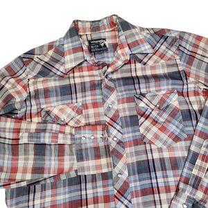 Vintage Wrangler Cowboy Cut Plaid Pearl Snap Shirt USA Western Men M